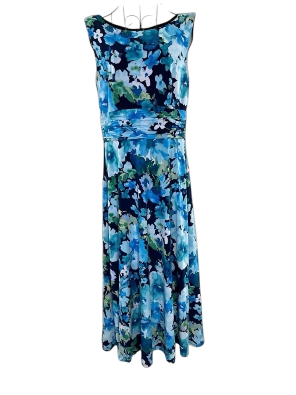 Jessica Howard Blue Floral Flowy Watercolor Sleeveless Mid Length Dress Size 6